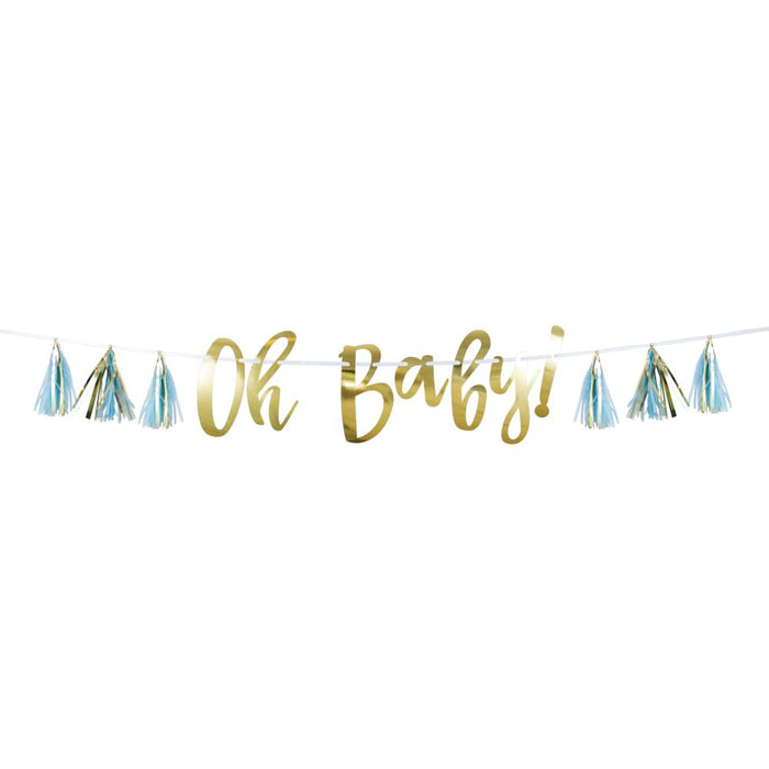 Party Decorations Blue And Gold Oh Baby Tassel Banner (1/Pkg)