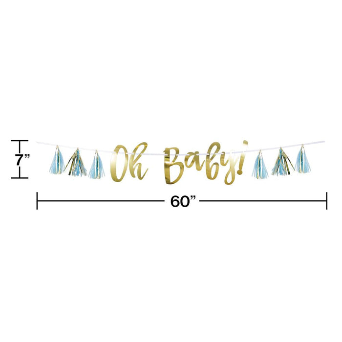 Party Decorations Blue And Gold Oh Baby Tassel Banner (1/Pkg)