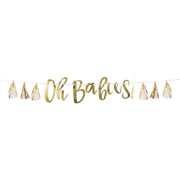 Party Decorations White And Gold Oh Babies Tassel Banner (1/Pkg)