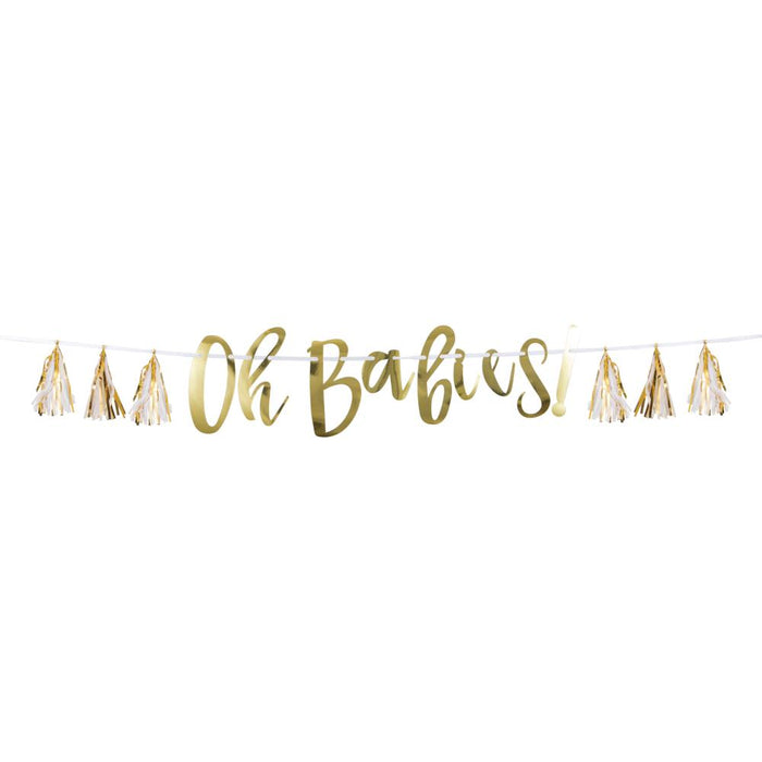 Party Decorations White And Gold Oh Babies Tassel Banner (1/Pkg)