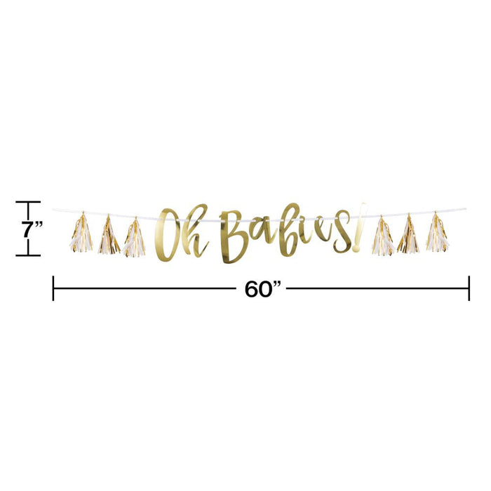 Party Decorations White And Gold Oh Babies Tassel Banner (1/Pkg)