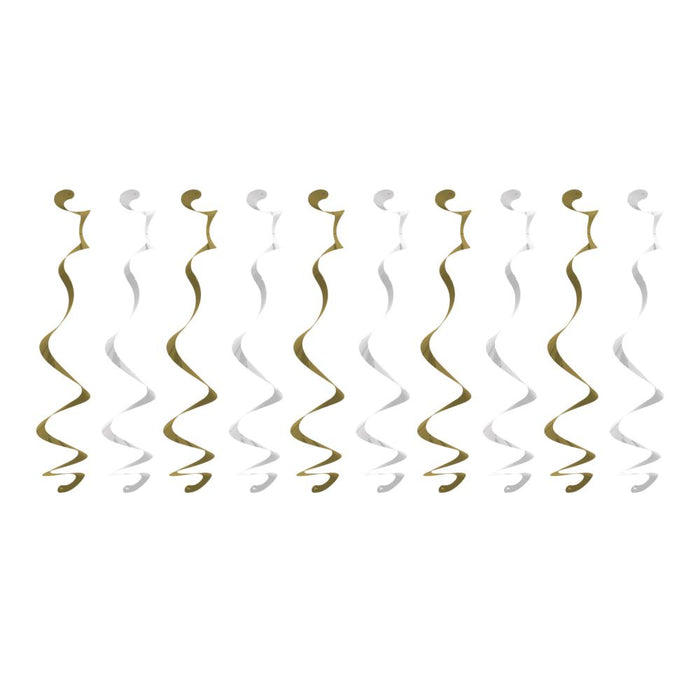 Party Decorations White And Gold Dizzy Danglers (10/Pkg)