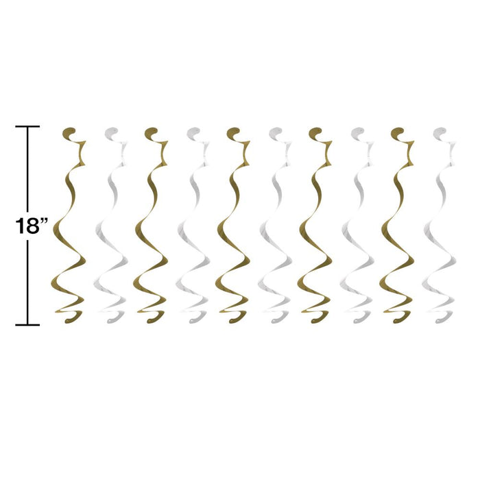 Party Decorations White And Gold Dizzy Danglers (10/Pkg)