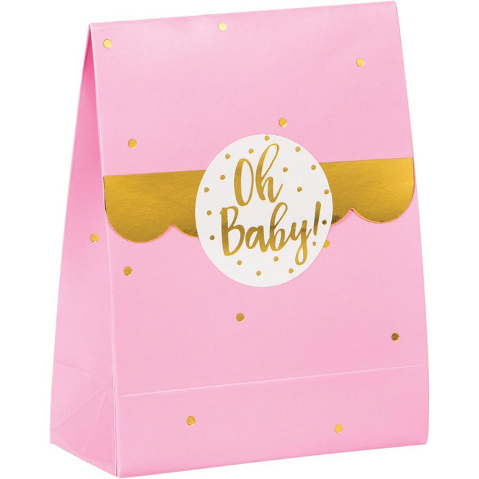 Party Decorations Pink And Gold Oh Baby Favor Bags With Stickers, 8 ct