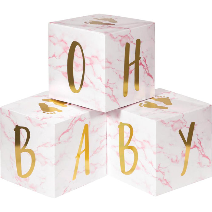 Party Decorations Pink Marble Centerpiece Baby Blocks, Foil (3/Pkg)