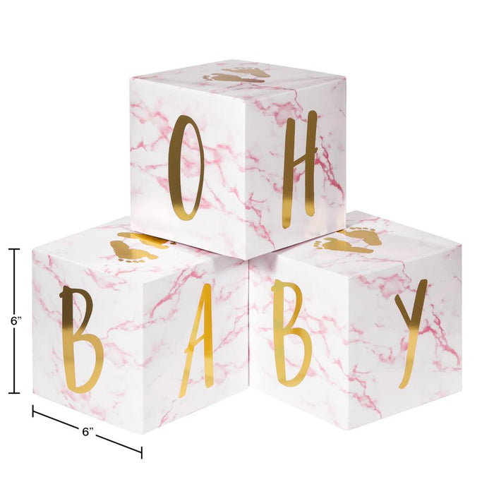 Party Decorations Pink Marble Centerpiece Baby Blocks, Foil (3/Pkg)