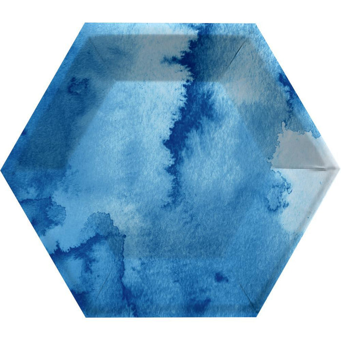 Party Decorations Watercolor Wash Blue Dessert Plate, 8" Hexagon, Blue, 8 Count