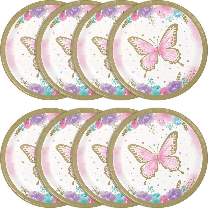 Party Decorations Butterfly Shimmer Paper Dessert Plate 8ct