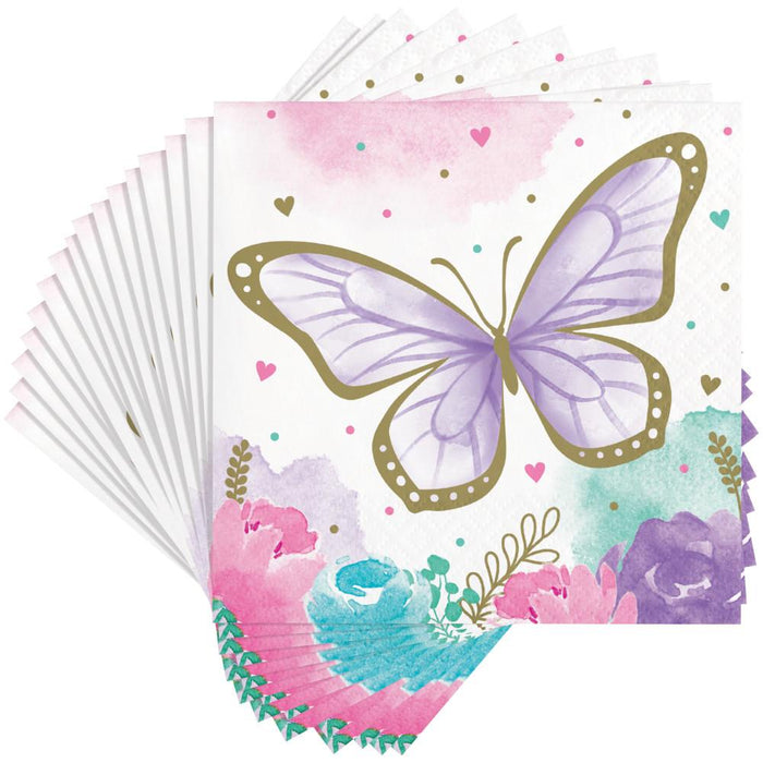 Party Decorations Butterfly Shimmer Beverage Napkin 16ct