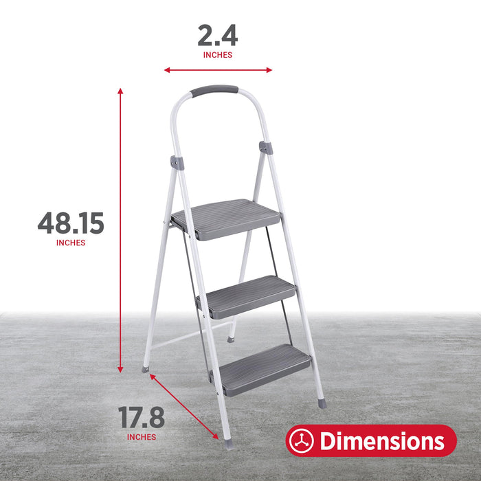 Rubbermaid 3 Step 225 Lb Capacity Folding Ladder Steel Step Stool with Hand Grip