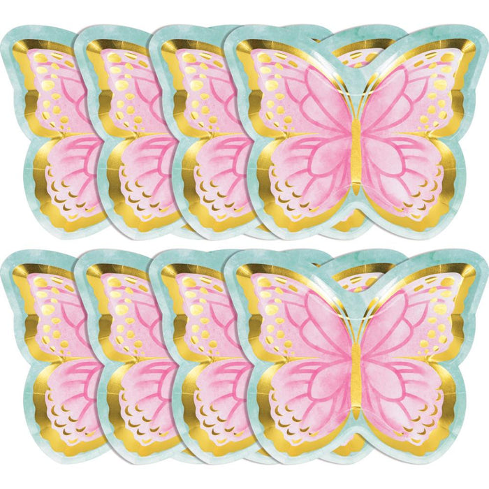 Party Decorations Butterfly Shimmer Butterfly Shaped Plate, Foil 8ct