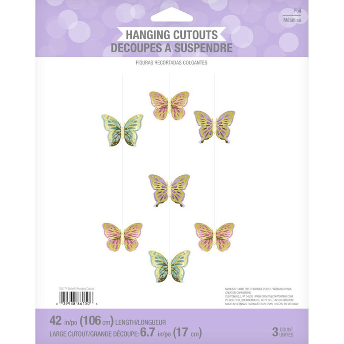 Party Decorations Butterfly Shimmer Hanging Cutouts w/ Honeycomb, Foil 3ct