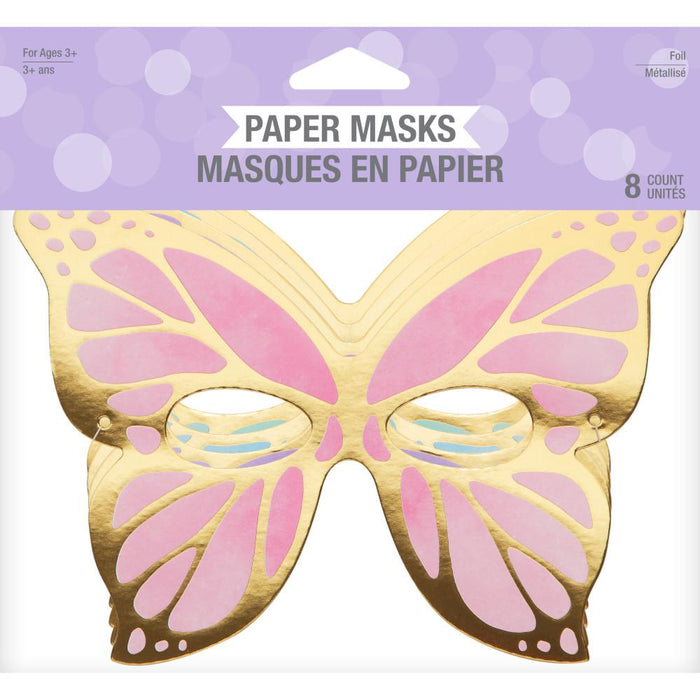 Party Decorations Butterfly Shimmer Paper Masks, Foil 8ct