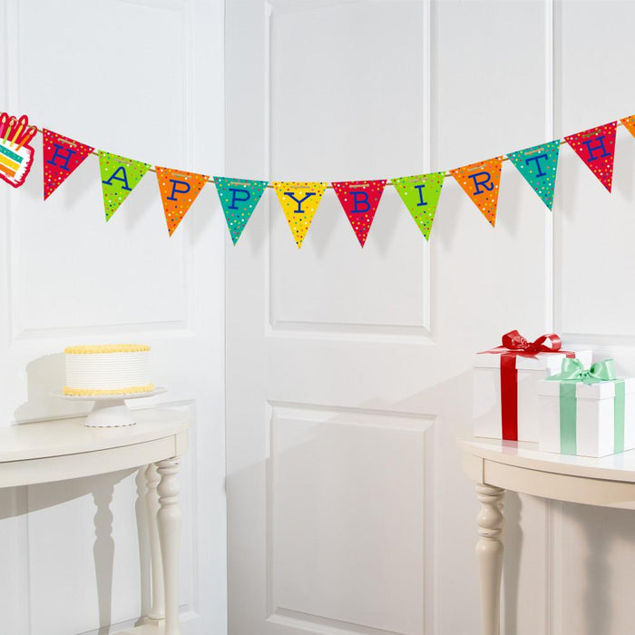 Party Decorations Festive Cake Shaped Banner w/ Ribbon 1ct