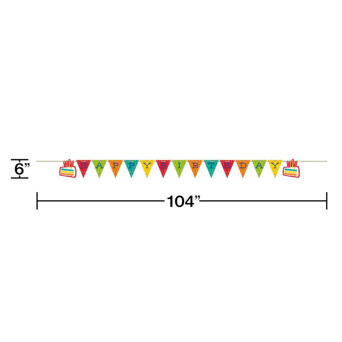 Party Decorations Festive Cake Shaped Banner w/ Ribbon 1ct