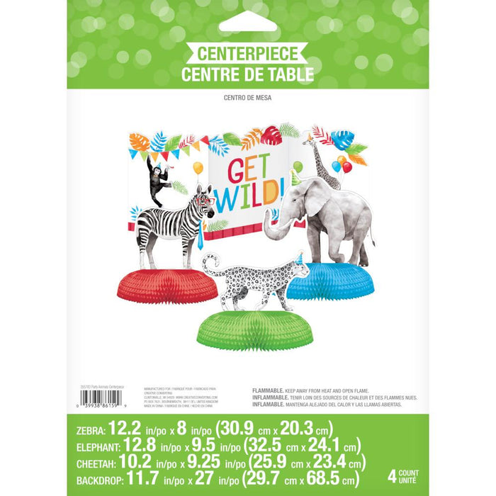 Party Decorations Party Animals Centerpiece 3D w/ HC 4ct