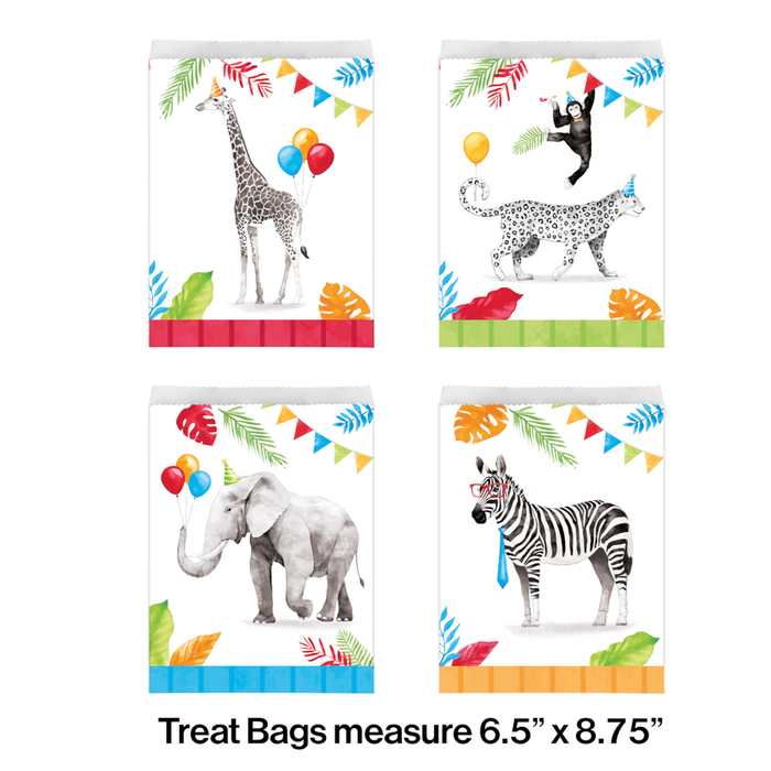 Party Decorations Party Animals Paper Treat Bags, Assorted Designs 8ct