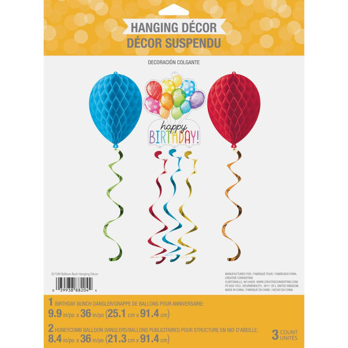 Party Decorations Balloon Bash Hanging Decoration w/ HC and Danglers 3ct