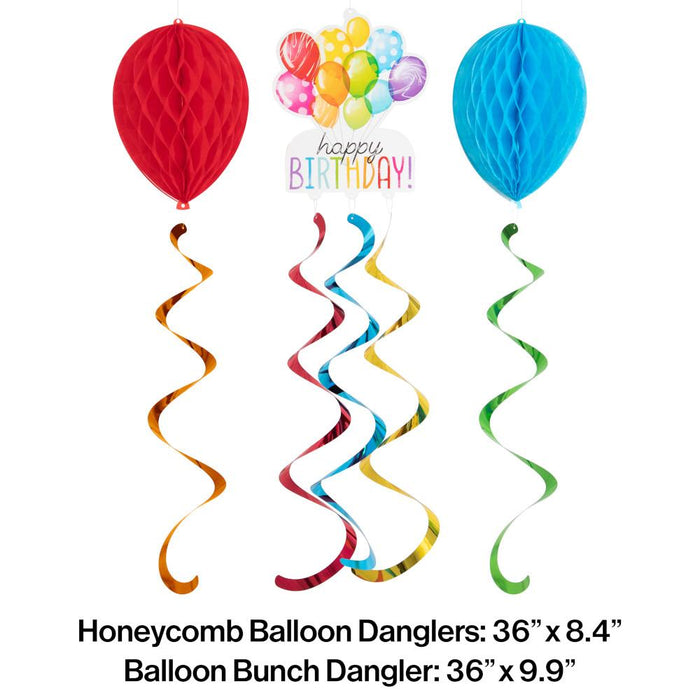 Party Decorations Balloon Bash Hanging Decoration w/ HC and Danglers 3ct