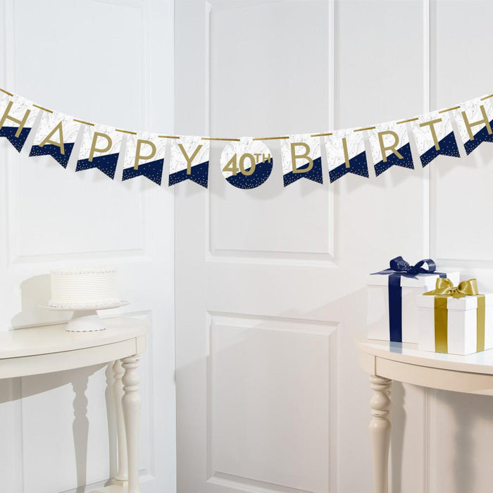 Party Decorations Navy & Gold Milestone Banner with Tassels & Stickers 1ct