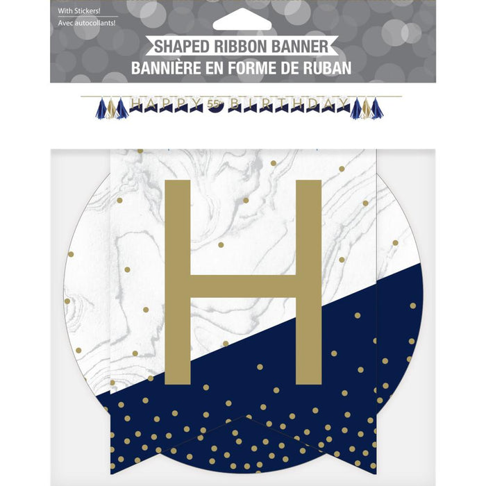 Party Decorations Navy & Gold Milestone Banner with Tassels & Stickers 1ct