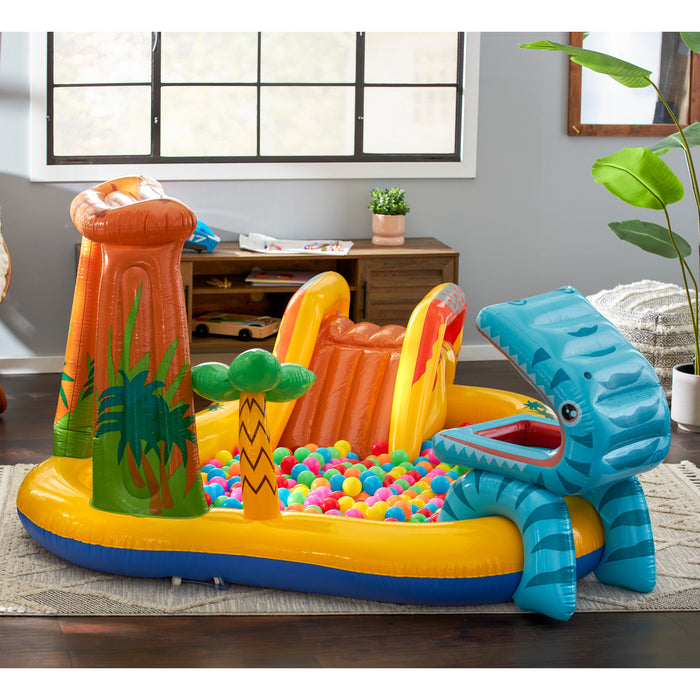Intex Inflatable Dinosaur Water Splash Play Center & Plastic Fun Ballz, 100 Pack