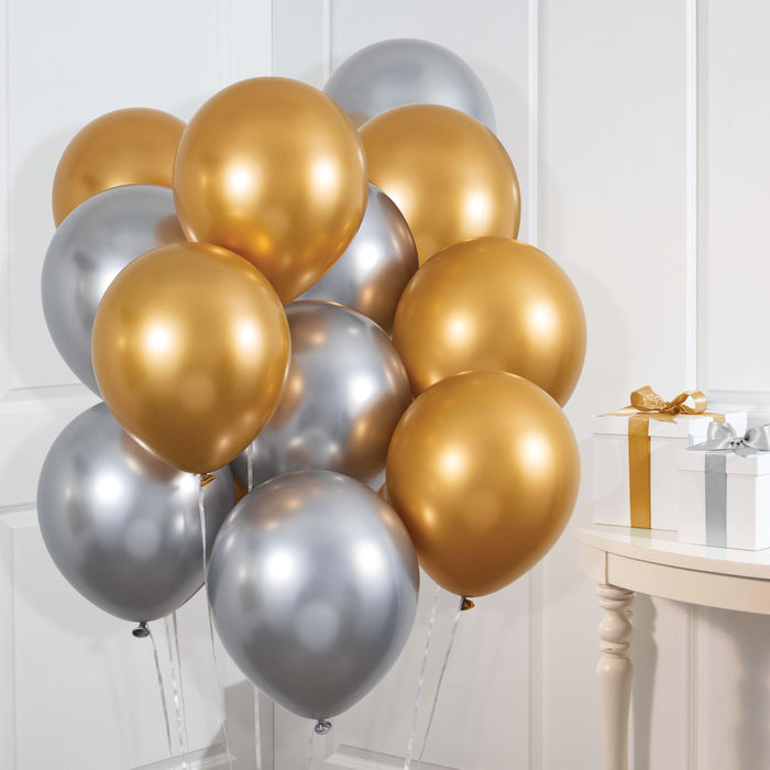 Party Decorations Birthday Latex Balloons 12" Silver Gold Metallic 12ct