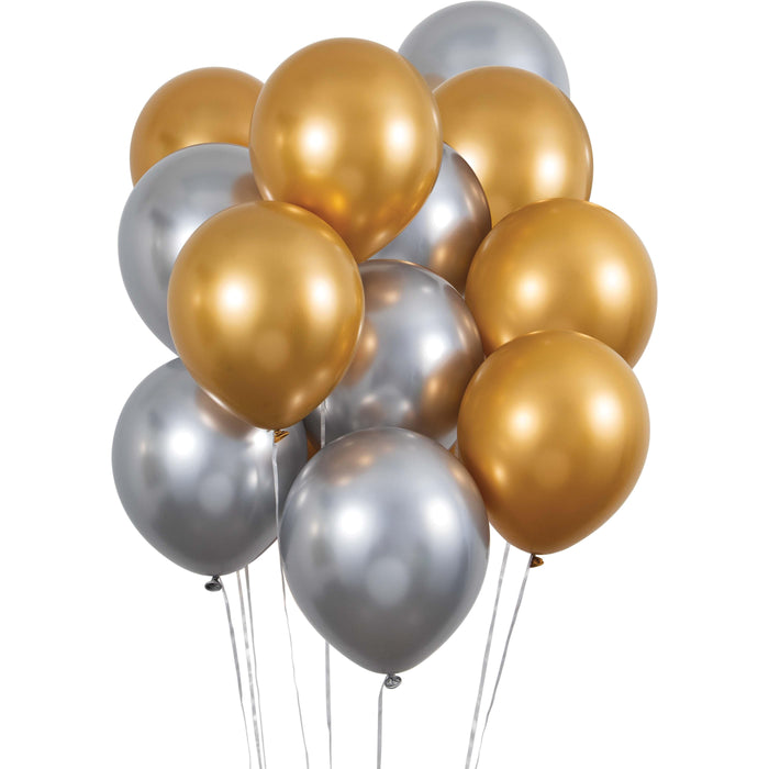 Party Decorations Birthday Latex Balloons 12" Silver Gold Metallic 12ct