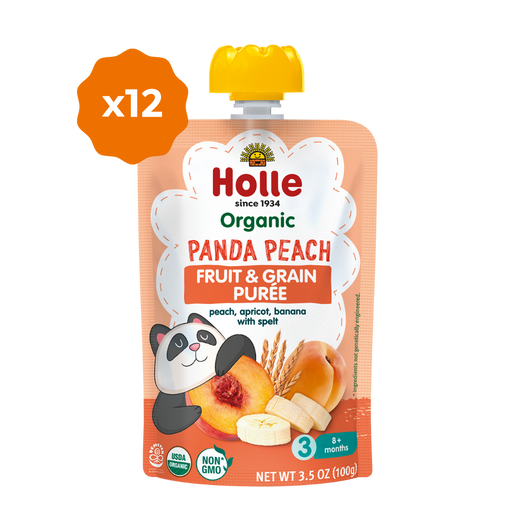 Holle Baby Food Pouches - Organic Fruit & Grain Puree -  Panda Peach
