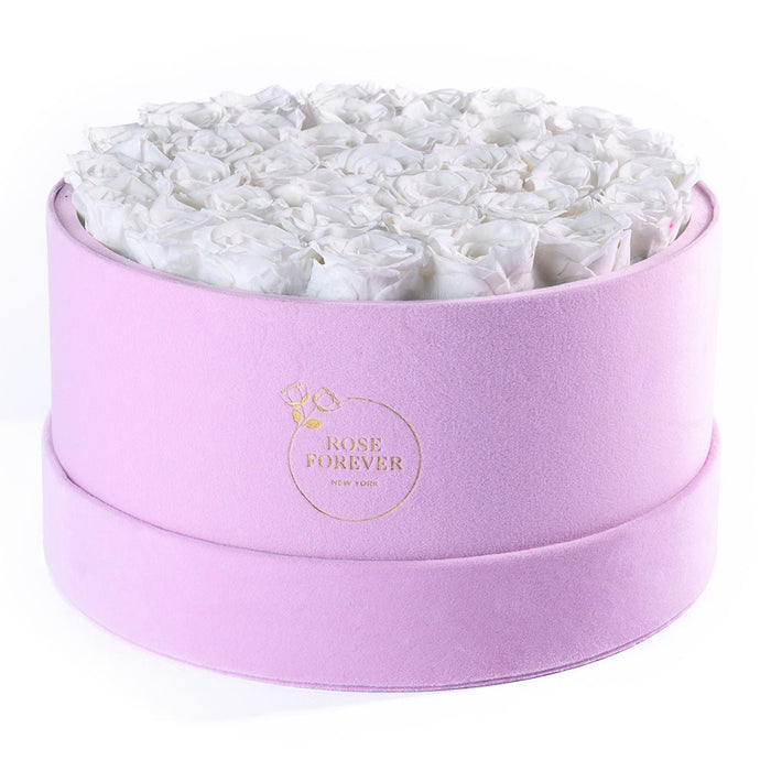 Rose Forever 36 White Roses - Pink Round Suede Box