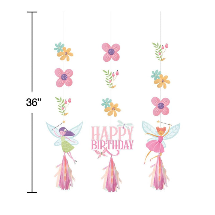 Party Decorations Fairy Forest Hanging Cutouts w/ Tassels 3ct