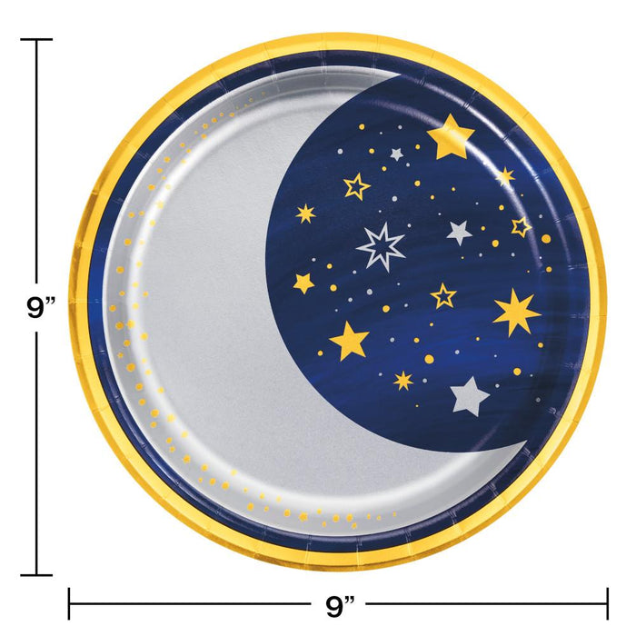 Party Decorations Starry Night Dinner Plate, Moon, Foil 8ct