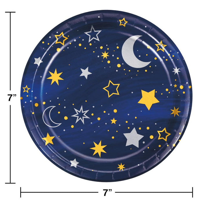 Party Decorations Starry Night Paper Dessert Plate, Foil 8 Count