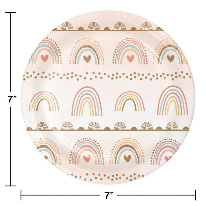 Party Decorations Boho Rainbow Paper Dessert Plate 8ct