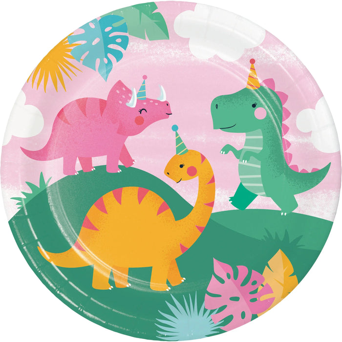 Party Decorations Girl Dino Party Dinner Plate (8/Pkg)