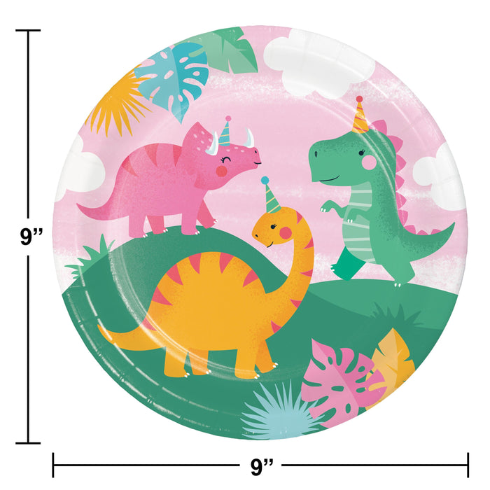 Party Decorations Girl Dino Party Dinner Plate (8/Pkg)