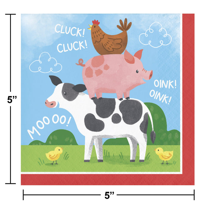 Party Decorations Farm Animals Beverage 2Ply Napkin (16/Pkg)