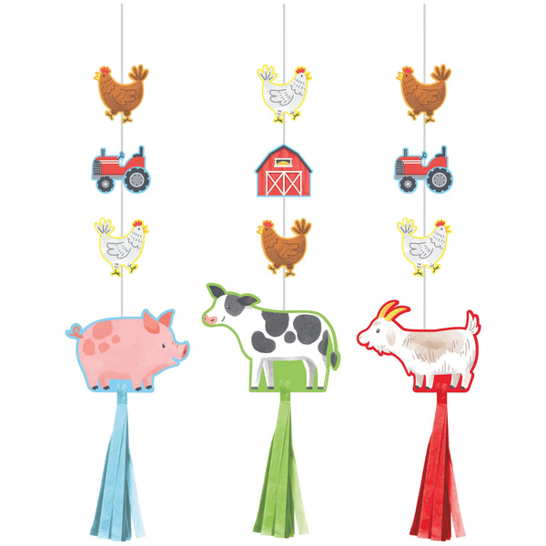 Party Decorations Farm Animals Hanging Cutouts w/ Tassels (3/Pkg)