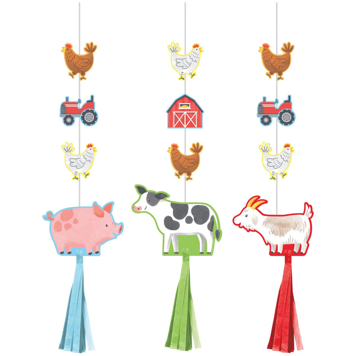 Party Decorations Farm Animals Hanging Cutouts w/ Tassels (3/Pkg)