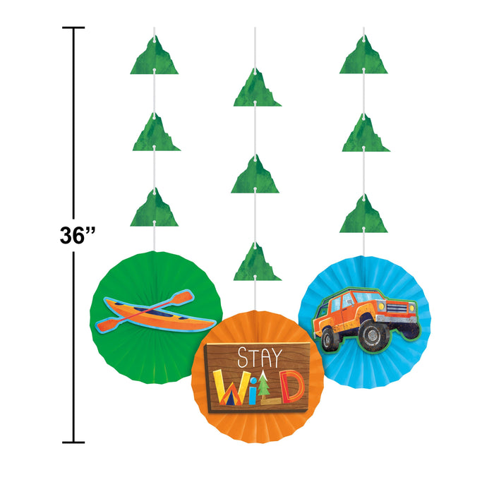 Party Decorations Outdoor Adventure Hanging Decor w/ Cutouts and Paper Fans (3/Pkg)