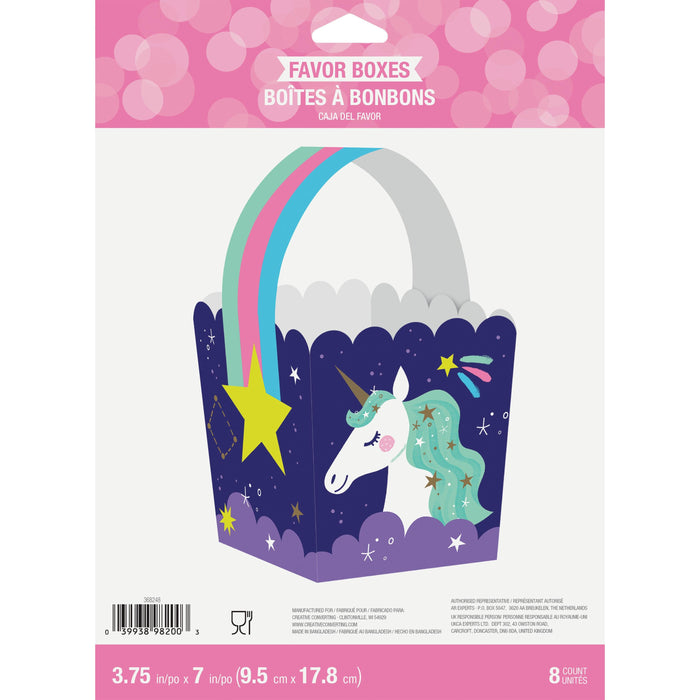 Party Decorations Unicorn Galaxy Treat Box w/ Handle (8/Pkg)