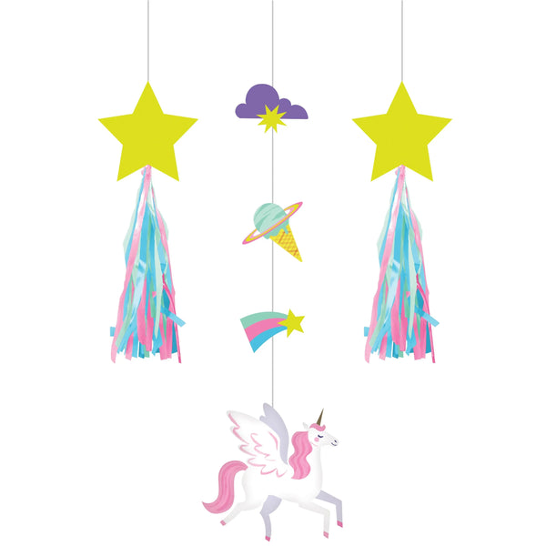 Party Decorations Unicorn Galaxy Hanging Cutouts w/ Tassels (3/Pkg)