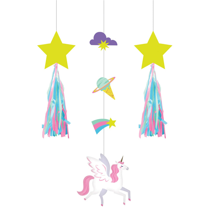 Party Decorations Unicorn Galaxy Hanging Cutouts w/ Tassels (3/Pkg)