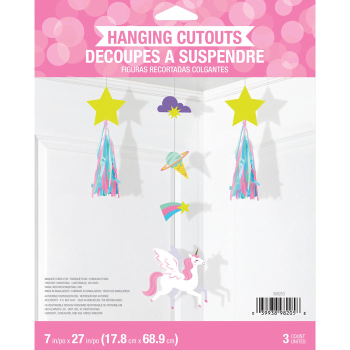 Party Decorations Unicorn Galaxy Hanging Cutouts w/ Tassels (3/Pkg)