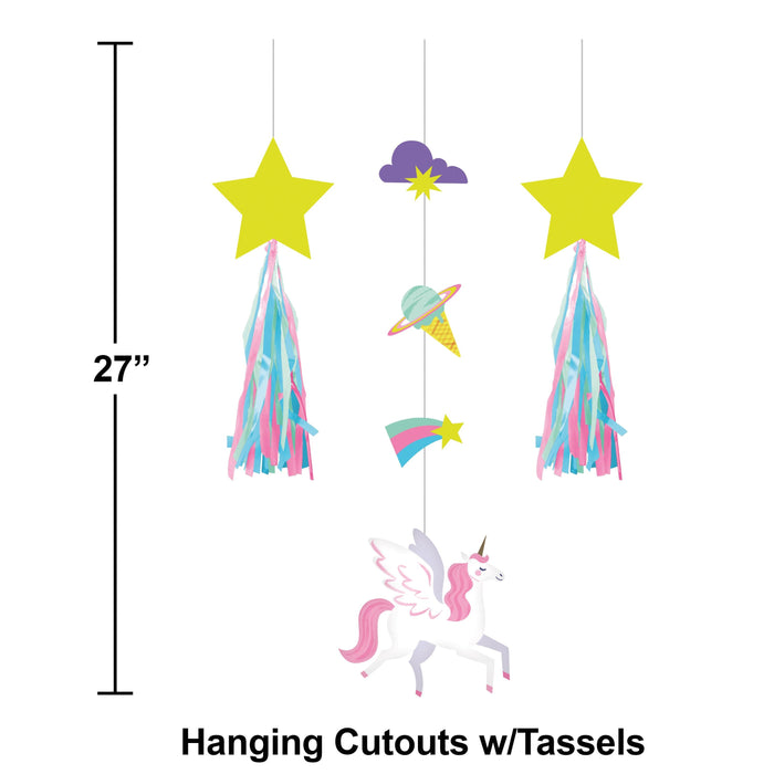 Party Decorations Unicorn Galaxy Hanging Cutouts w/ Tassels (3/Pkg)