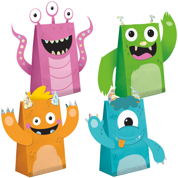 Party Decorations Monsters Paper Treat Bags with Attachments (8/Pkg)