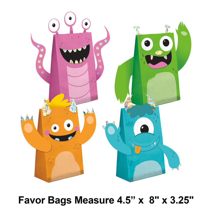 Party Decorations Monsters Paper Treat Bags with Attachments (8/Pkg)