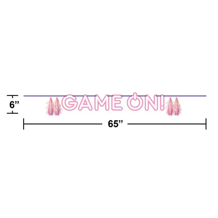 Party Decorations Gamer Girl Letter Banner w/ Tassels, Iridescent (1/Pkg)