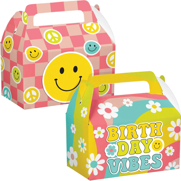 Party Decorations Flower Power Treat Box w/ Dimensional Attachment (4/Pkg)