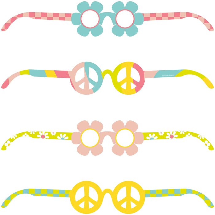 Party Decorations Flower Power Paper Glasses (4/Pkg)